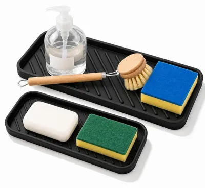 Spülbecken-Organizer, Silikon, 30,5x12/23x9 cm, 2er-Set, schwarz