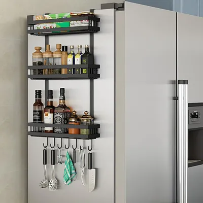 Produktbild von Kühlschrank Regal Küchenregal Organizer Hängeregal Küche Gewürzregal Küche Schwarz【KB】