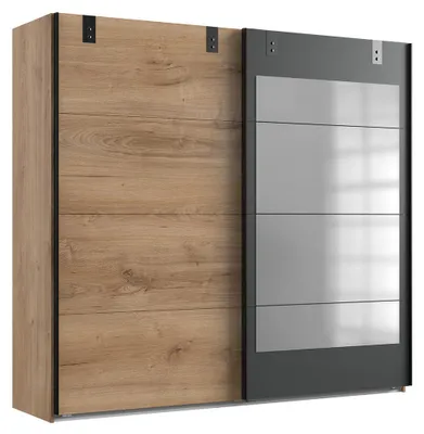 Produktbild von Schlafzimmer Schwebetürenschrank mit 225 cm Breite in Eiche mit graphit, 2-türig mit 1 Spiegeltür - MONTELLA-43