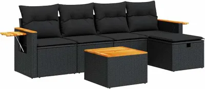 Produktbild von 6-tlg. Garten-Sofagarnitur mit Kissen Schwarz Poly Rattan