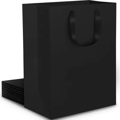 Produktbild von Famanu Papiergeschenktüten 10 Stück - 250 g/m² - 20 x 10 x 28 cm - Schwarze Kraftpapiertüten mit Griffen