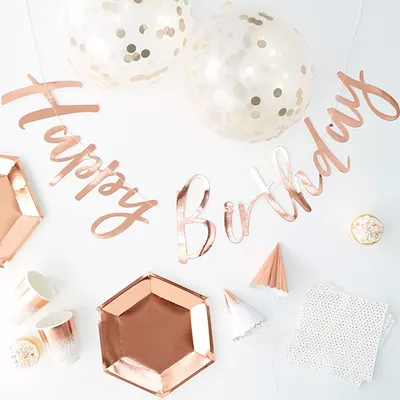Produktbild von Happy Birthday Partykiste, Deko in rosegold, 70-teilig