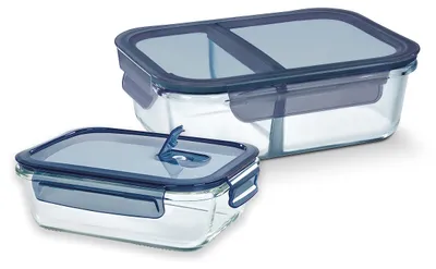 2er-Set Borosilikatglas-Behälter 930+640 ml, stapelbar