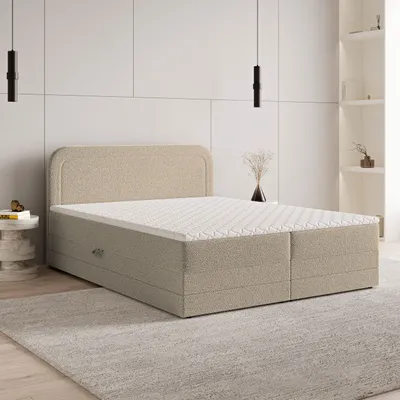 Produktbild von Masseno Boxspringbett ARMEL 140x200 cm Komplett-Set mit Bonell Matratze und Topper, Polsterbett mit Bettkästen -Beige, NOW OR NEVER 05