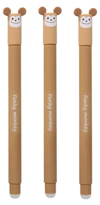 Produktbild von EBERHARD FABER 599035 - Tintenroller radierbar Affe, 3 Animal Erase it Stifte, Gelschreiber blau 0,7 mm