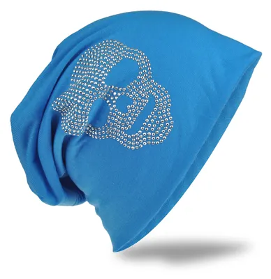 Produktbild von Beanie Muetze Totenkopf Lichtblau