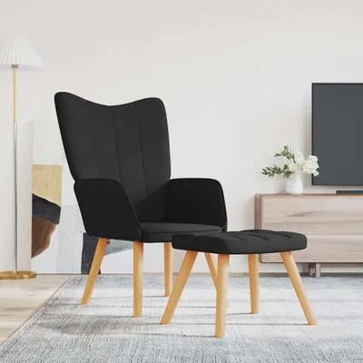 Image de vidaXL Fauteuil relax avec pouf Noir Tissu