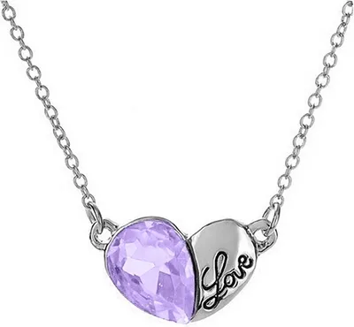 Produktbild von Halskette Herz Damen Love Collier Anhänger Kristall Zirkonia Weißgold Plattiert helllila