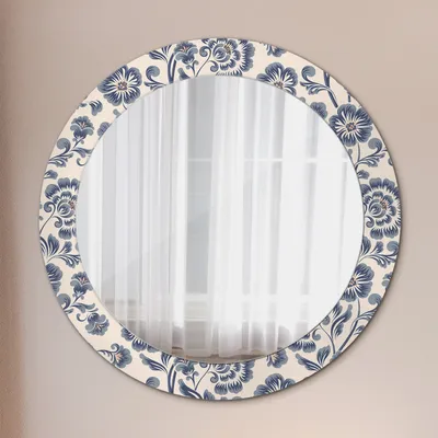 Produktbild von Dekospiegel – Hängespiegel Wandspiegel Spiegel mit Aufdruck – Spiegel – Schlafzimmer - Blume Muster - Runder: Ø70cm