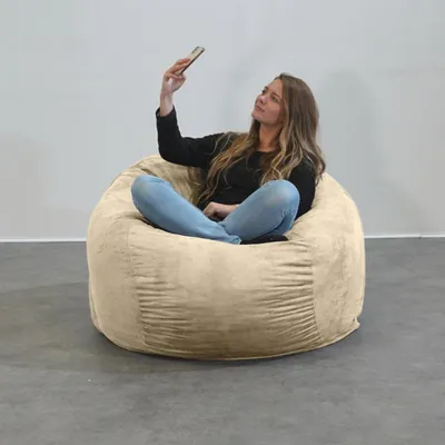 Image de Pouf géant déhoussable microsuède beige 120 cm