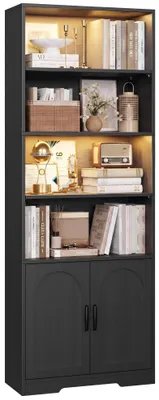 Produktbild von IRONCK 190cm Bücherregal Bücherschrank mit LED-Beleuchtung & Türen, Schwarz