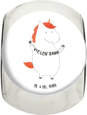 Produktbild von Mr. & Mrs. Panda Kaffeedose Einhorn Dankeschön XL 2000ml - Weiß - Geschenk, keksdose glas, Danke, glasbehälter, Teedose, Vielen Dank, Einhörner, Vorratsdose, Unicorn