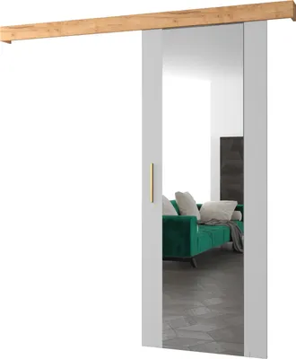 Produktbild von MEBLE KRYSPOL  Schiebetürsystem SALWADOR 2 mit Schienenabdeckung und Spiegel, Einbautüren, 90x204cm, Weiß