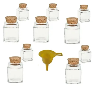 Obrázok produktu pre 10 malých sklenených nádobiek na korenie, objem 50 ml, s korkovým uzáverom, vhodné na korenie a iné potraviny
