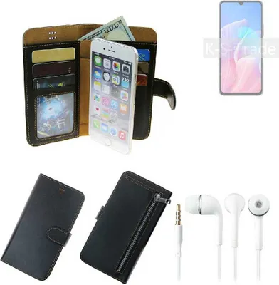 Produktbild von TOP SET Handy Hülle Schutz Hülle kompatibel mit Huawei Enjoy Z 5G  schwarz aus Kunstleder + Kopfhörer Smartphone Tasche vollwertige Geldbörse