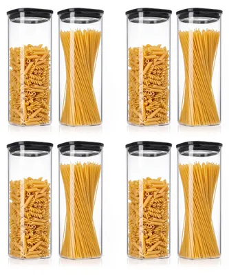 Productafbeelding van Arendo set van 8 voorraadpotten, elk 2350 ml, met glazen deksel, luchtdicht afgesloten met een siliconenring. Vierkante glazen containers van borosilicaatglas, geschikt voor temperaturen van -40 tot 400 °C. Transparant