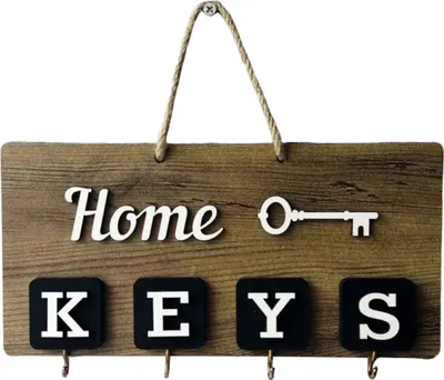 Produktbild von Vintage Schlüsselhalter Home Keys aus Holz – 24x12 cm Wanddeko mit 4 Haken zur Schlüsselaufbewahrung – Deko Schlüsselbrett Flur Büro