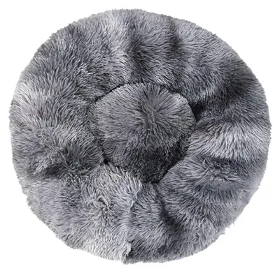Image de Lit pour chien, lit pour chat, forme donut, en peluche, gris foncé, 100 cm
