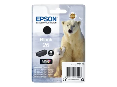 Produktbild von Epson Polar bear Singlepack Black 26 Claria Premium Ink, Schwarz, Tinte auf Pigmentbasis, 6,2 ml, 1 Stück(e), 220 Seiten