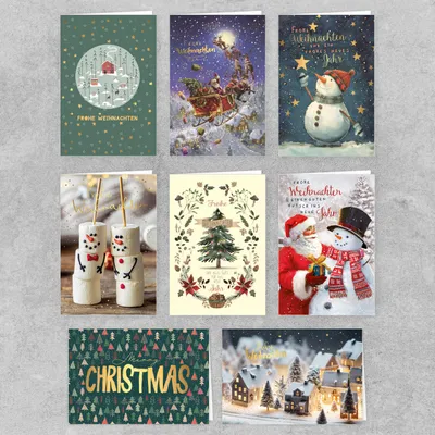 Produktbild von PremiumLine Weihnachtskarten mit Umschlag Set, 8 Stück | verschiedene Motive, Klappkarte Weihnachten Vintage | hochwertige Weihnachtspostkarten für schöne Weihnachtsgrüße