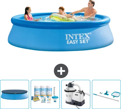 Produktbild von Intex runder aufblasbarer Easy Set-Pool – 305 x 76 cm – Blau – im Lieferumfang enthalten Abdeckung - Wartungspaket - Filterpumpe für Schwimmbad - Reinigungskit