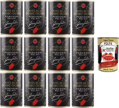 Produktbild von Garofalo Potere al Pomodoro Pelati,Geschälte Tomaten in Tomatensaft 12x400gr + Italian Gourmet polpa 400g