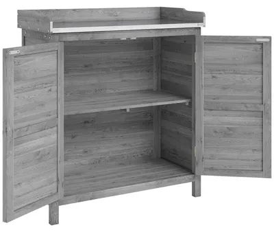 Immagine prodotto di Armadietto da giardino con piano di lavoro zincato e tavolo per piante | Colore: Grigio | Dimensioni: 83x40x92 cm