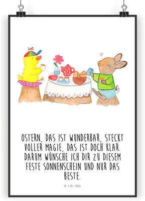 Produktbild von Mr. & Mrs. Panda Bild Ostern Frühstück DIN A5 - Weiß - Geschenk, Ostereier, Wanddekoration, Kunstdruck, Wandbild, Ostergrüße, Hase, Küken, wanddeko, drucke