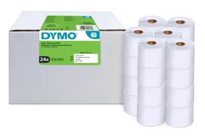 Obrázok produktu pre DYMO LW promo balenie - veľké adresné štítky, biely papier, 36 mm x 89 mm / 24 roliek, Biela, Samolepiaci štítok, Papája, Permanentný, Obdĺžnik, LabelWriter