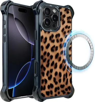 Produktbild von Schutzhülle für das iPhone 16 Pro, MagSafe-kompatibel, verstärkte Ecken, schwarz, Panther, Leopardenmuster