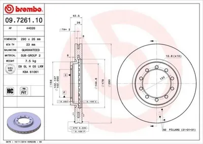 Produktbild von 2x BREMBO Bremsscheibe 09.7261.10 für RENAULT Master Pro Kastenwagen (FH__) 43mm