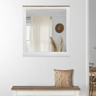 Immagine prodotto di WOMO-DESIGN Specchio da parete Xi'an 80x76 cm, rettangolare, naturale/bianco, fatto a mano, in legno massiccio, cornice in legno di mango laccato, stile country house