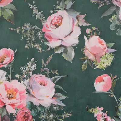 Produktbild von Samtstoff Meterware Polsterstoff Dekostoff Rosen grün rosa 1,40m