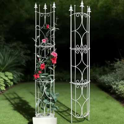 Produktbild von Thealyn Gartenzaun Set von 2 - 182 cm hoch, Weiß mit Bogenunterstützung für Kletterpflanzen
