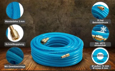 Obrázek produktu pro Hadice na stlačený vzduch, gumová, 1/4", 15 m, 15 barů