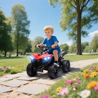 Productafbeelding van Sweiko Kinder Quad Elektrisch: Elektrische kinderquad met vooruit- en achteruitfunctie, muziek en LED-koplampen (rood)