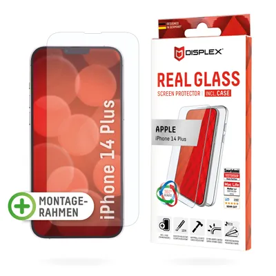 Produktbild von Displex Panzerglas (10H) + Case für Apple iPhone 14 Plus, Eco-Montagerahmen, + Case, Tempered Glas, kratzer-resistente Schutzfolie, Apple, iPhone 14 Plus, Trockene Anwendung, Schlagfest, Kratzresistent, Staubresistent, Transparent, 1 Stück(e)