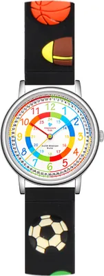 Produktbild von Alienwork Fußball Jungs Lernuhr Kinderuhr Jungen Uhrzeit lernen Silber Kautschuk-Armband Schwarz Mehrfarbig Kinder-Uhr Wasserdicht 5 ATM Zeit Lernen