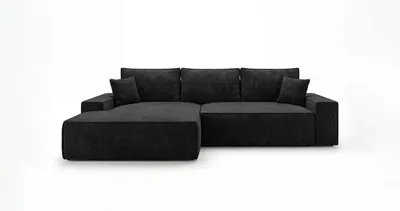 Image de Canapé d’angle VERONA gauche noir velours côtelé Poso 135 - fonction couchage, coffre de rangement pour la literie