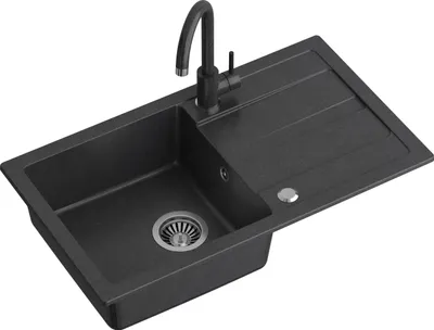 Obrázok produktu pre QUADRON drez Kuchynský drez granitový | rozmer 77 x 44 x 17,6 cm čierny | GO MAX granitový drez Jednomiestny drez | Vstavaný drez s kuchynskou batériou | Jednomiestny drez Kuchynský drez