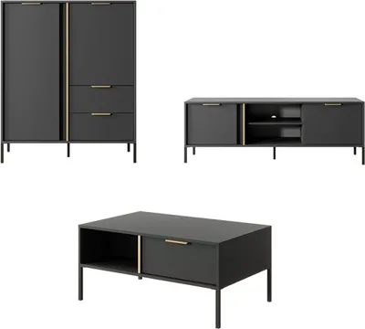Productafbeelding van Anbauwand Lars, woonwand, 3-delig, salontafel, antraciet, goud