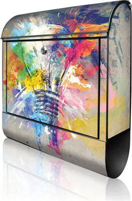 Produktbild von banjado Design Briefkasten Stahl schwarz mit Zeitungsfach pulverbeschichtet "Idee" 38x46x12,5cm & 2 Schlüssel - Postkasten A4 Einwurf inkl. Montagematerial [BKSCH 12117]