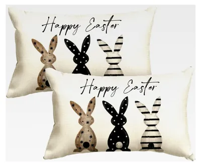 Produktbild von Kissenbezüge mit Tupfen und Streifen für Ostern, 2er Set, 30x50 cm, Frühlingsdeko für Couch und Wohnzimmer