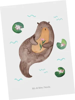 Produktbild von Mr. & Mrs. Panda Postkarte Otter Seerose - Weiß - Geschenk, Postkarten, Ansichtskarte, Fotokarte, Seeotter, Ansichtskarten, Wasser, Fluss, bildkarte, glücklich
