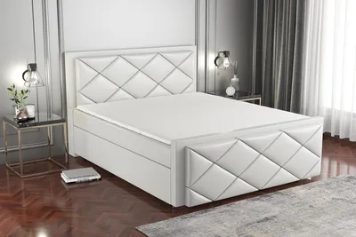 Produktbild von Boxspringbett SAXI 140 x 200 mit 2 Bettkästen, Bonell-Matratze und Topper. Farbe: Weiß