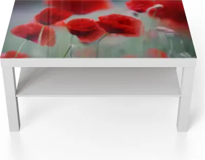 Produktbild von DEQORI Couchtisch 90x55 cm Weiß 'Mohnblütenzauber' Glas Beistelltisch Glastisch modern