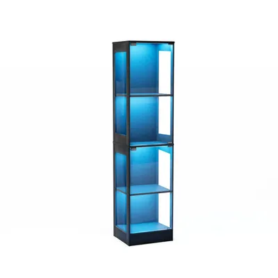 Produktbild von Vierstöckige Glasvitrine mit Stauraum,LED-Beleuchtung,Glastüren und intelligenten Sensoren.Als staubdichte Glasvitrine für Wohnzimmer,Büros geeignet