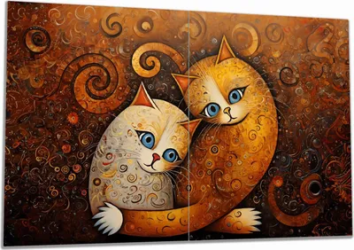Produktbild von Wallario Herdabdeckplatte aus Glas, Größe 80 x 52 cm 2-teilig, Motiv Malerisches Katzenduo