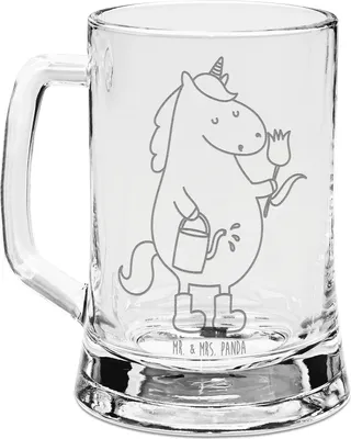 Produktbild von Mr. & Mrs. Panda Glas Bierkrug Einhorn Gärtner - Transparent - Geschenk, Humpen, Freundin, Bierhumpen, Luftballon, Garten, Einhörner, Blume, Glaskrug, Stiefel, Seidel