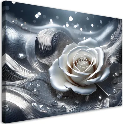 Produktbild von Leinwandbild 3D-Rosenblüten-Abstraktion 60x40 Feeby Silber bild für die wand bereit zum aufhängen